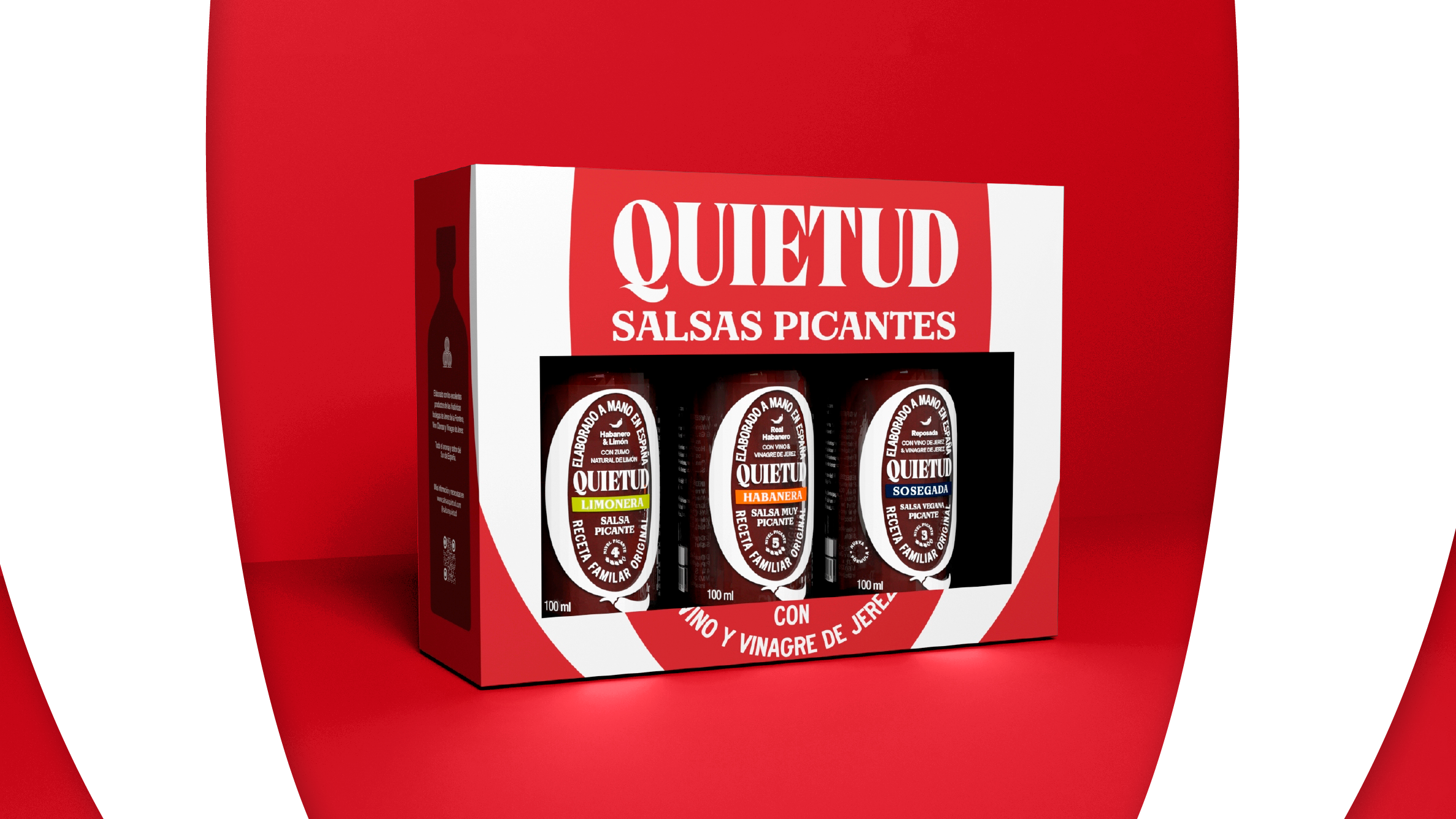 Identidad corporativa y diseño de packaging para la marca de salsas picantes Quietud